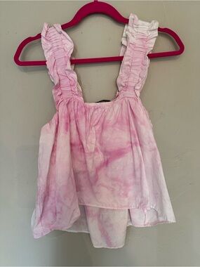 Zara Pink and White tie dye ruffled tank top sz Small (L1)